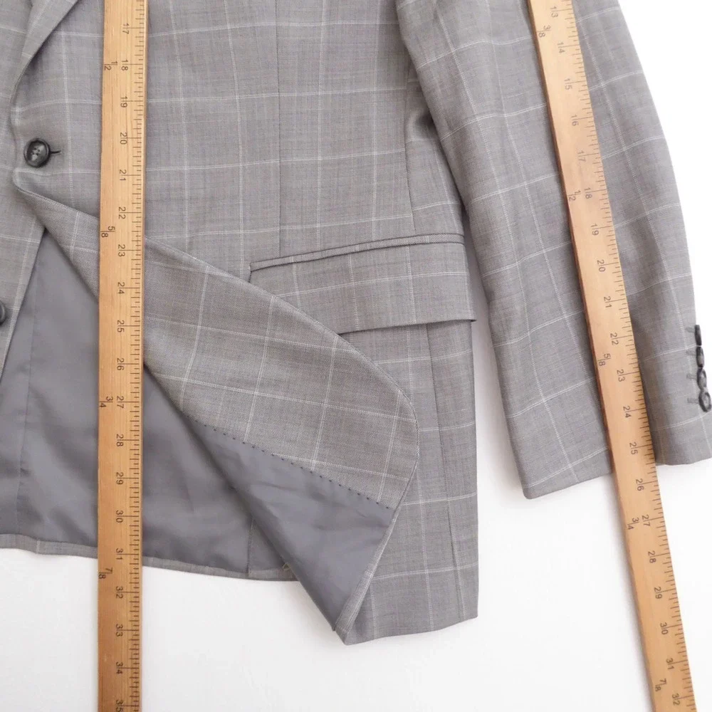 Stafford Mens Suit Jacket Blazer Gray Window Plaid Super Suit 48R Classic Fit
